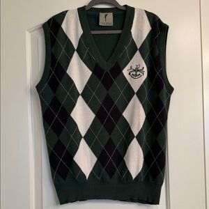 Golfino RARE Men's Green Argyle V-Neck Sweater Vest, Sz L, 100% cotton.